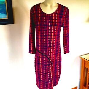 Rachael for Rachael Roy Dress Vintage Y2K diagonal ZIPPERS Red black tie dye  L